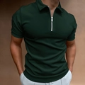 Detail of dark green men's slim fit polo shirt featuring a modern silver zipper neckline - S / Tops / Dark Green (PSLL177)