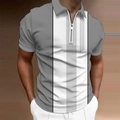 Detail view of men's polo shirt with vertical grey stripes and a functional zipper neckline - S / Gray and White Vertical Color Block Stripes (PSLL-204(40))