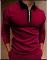 Polo homme manches longues bordeaux avec col noir et fermeture à glissière argentée - S / Hauts / Rouge vin (PLLC-15)