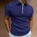 Detail of navy blue slim fit polo shirt with metallic zipper neckline and cotton fabric texture - S / Tops / Navy Blue (PSLL183)