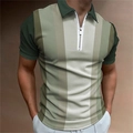 Close-up of men's polo shirt featuring green vertical stripes and a half-zip neckline detail - S / Dark Green Light Green Beige Wide Stripes (PSLL-204(44))