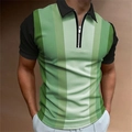 Detail of the zipper neckline and green gradient stripes on a slim fit men's polo shirt - S / Black Emerald Gradient Stripes (PSLL-204(45))