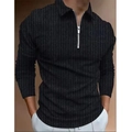 Polo à manches longues pour hommes gris foncé à rayures verticales et col zippé ajusté - S / Hauts / Rayures gris foncé (PLLC-22-2)