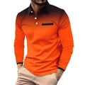 Heren poloshirt met lange mouwen in oranje met zwarte stippen en contrastkraag - S / Oranje