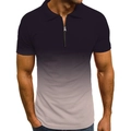 Detail shot of men's polo shirt featuring zipper neckline and purple gradient design - S / Tops / Deep Purple to Light Gray Pink Gradient (PSLL190)
