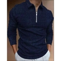 Polo à manches longues pour homme bleu foncé avec fines rayures verticales blanches - S / Hauts / Rayures verticales bleu foncé (PLLC-22-1)