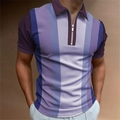 Detail view of the modern purple striped pattern and silver zipper on men polo shirt - S / Purple Series Vertical Wide Stripes (PSLL-204(51))