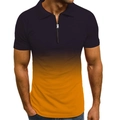 Detail of men's polo shirt featuring a black to orange gradient and zip collar design - S / Tops / Black and Orange Gradient (PSLL192)