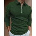 Polo manches longues pour hommes vert foncé avec rayures verticales et fermeture éclair - S / Hauts / Rayures verticales vert foncé (PLLC-22-5)