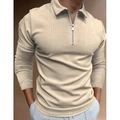 Polo homme à manches longues beige avec texture 3D et fermeture à glissière - S / Hauts / Rayures verticales beige (PLLC-22-4)