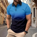 Men's half-zip polo shirt with blue-to-black gradient design and smooth fabric - S / Blue Gradient (HD-PL71)