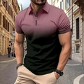 Men's slim fit short sleeve polo shirt with pink to black gradient and zipper collar - S / Violet