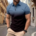 Detail of men's polo shirt featuring a blue-black gradient design and half-zip collar - S / Light Steel Blue Blue Collar