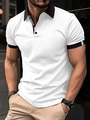 Detail of white cotton polo shirt with black contrast collar and ribbed striped cuffs - S / White