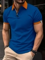 Detail of blue polo shirt featuring orange contrast collar and striped ribbed cuffs - S / Royal Blue
