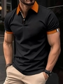 Detail of black polo shirt featuring contrasting orange collar and striped inner placket - S / Black