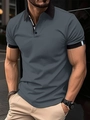 Close-up of slim fit polo shirt with contrast collar and striped cuff detailing - M / Gray
