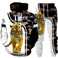 Detail der 3D-Tiger-Prints auf Herren-Hoodie-Set mit lebhaftem Muster und Schrift - M / Schwarz Weiß Gelb All-over Tiger (12)