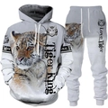 Herren-Trainingsanzug 2-teilig mit 3D-Tigerdruck, Hoodie und Jogginghose mit Kordelzug - M / Grau Weiß Tigerkopf (7)