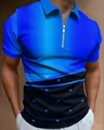 Men's blue gradient polo shirt featuring zipper collar and geometric diamond pattern - 4XL / Tops / Lake Blue Gradient Geometric Style (PLLD-198)