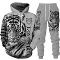 Flachbild eines grauen Herren-Trainingsanzugs mit realistischem 3D-Tiger-Druck und Hoodie - M / Grauer Tigerkopf (39)