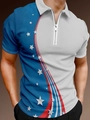 Men's zipper polo shirt featuring a dynamic blue and white American flag star design - 4XL / Tops / Star Element Geometric Line Style (PLLD-199)