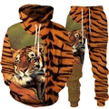 Detail des 3D-Tigerdrucks auf dem Kapuzenpullover und der passenden Jogginghose - S / Orange Schwarz Tigerstreifen (346)