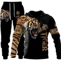 Set felpa con cappuccio stampa tigre 3D da uomo con joggers stile streetwear e coulisse - S / Stile Tigre D'oro Ruggente (HD-WYTZ-01)