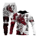 Herren Trainingsanzug im Streetwear-Stil mit weiß-schwarzem Wolf-Kopf 3D-Grafikdruck - S / Wolfskopf Druck (11)