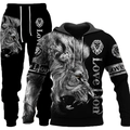 Tuta sportiva uomo con stampa leone 3D e motivo realistico della testa di leone - S / Stile Leone Bianco E Nero Love (HD-WYTZ-02)