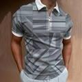 Men's polo shirt featuring grey geometric 3D print and zipper collar with white trim - 4XL / Tops / Gray Geometric Wood Grain Print Style (XPLLD-7)