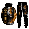 Tuta da uomo nera con stampa tigre 3D composta da felpa con cappuccio e pantaloni - S / Stile Tigre Che Esce Dalla Montagna (HD-WYTZ-04)
