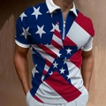 Men's polo shirt with blue and red geometric 3D print and white zipper collar - XL / Tops / Star and Stripe Element Style (XPLLD-12)