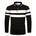 Men's long sleeve polo shirt in black with double white stripes and breathable collar - S / Black