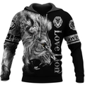 Detailed 3D printed lion head graphic on a black men's hoodie with a sleek drawstring hood - S / Tops / Realistic Lion (HD-WYTZ-08)