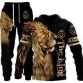 Men's 3D lion print hoodie and joggers set featuring a golden king crown design - S / Top And Bottom / Lion King (HD-WYTZ-05)