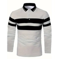 Détail d'un polo à manches longues respirant avec motif rayé noir et blanc sur la poitrine - S / Gris clair
