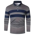 Détail de polo à manches longues avec rayures gris marine et col boutonné élégant - S / Gris foncé