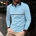 Polo homme à manches longues bleu clair avec col contrasté bleu marine et rayures - S / Bleu ciel