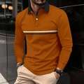Détail d'un polo orange caramel avec col noir et fines rayures sur la poitrine - S / Beige