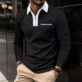 Détail du polo noir pour hommes avec col blanc contrasté et fermeture éclair métallique - S / Noir et Blanc