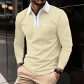 Men's khaki long sleeve zip polo shirt with white contrast collar and chest pocket detail - S / Khaki and White