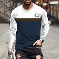 Close-up of three-color block long sleeve tee with King print and crown detail - S / Navy Blue