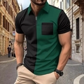 Polo casual da uomo con design a contrasto nero e verde e colletto con zip - S / Patchwork Verde