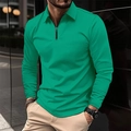 Men's emerald green waffle knit polo shirt with quarter-zip and lapel collar in urban setting - S / Green