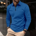 Detail eines blauen Langarm-Poloshirts mit Waffelstruktur und Metallreißverschluss - S / Blau