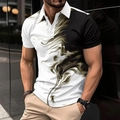 Herren Slim Fit Polo Shirt mit schwarz-weißem Colorblock und flüssigem Marmordruck - S / Schwarz