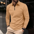 Detailansicht des beigen Langarm-Polo-Shirts für Herren mit Waffelstruktur und Reißverschluss - S / Dunkelbraun