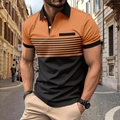 Polo-Shirt für Herren in Orange und Schwarz mit Streifen-Details und klassischem Kragen - S / Orange/Schwarz Farbblock