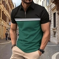 Nahaufnahme von Herren-Poloshirt mit 1/4 Metallreißverschluss und grün-schwarzem Farbblock - S / Grün